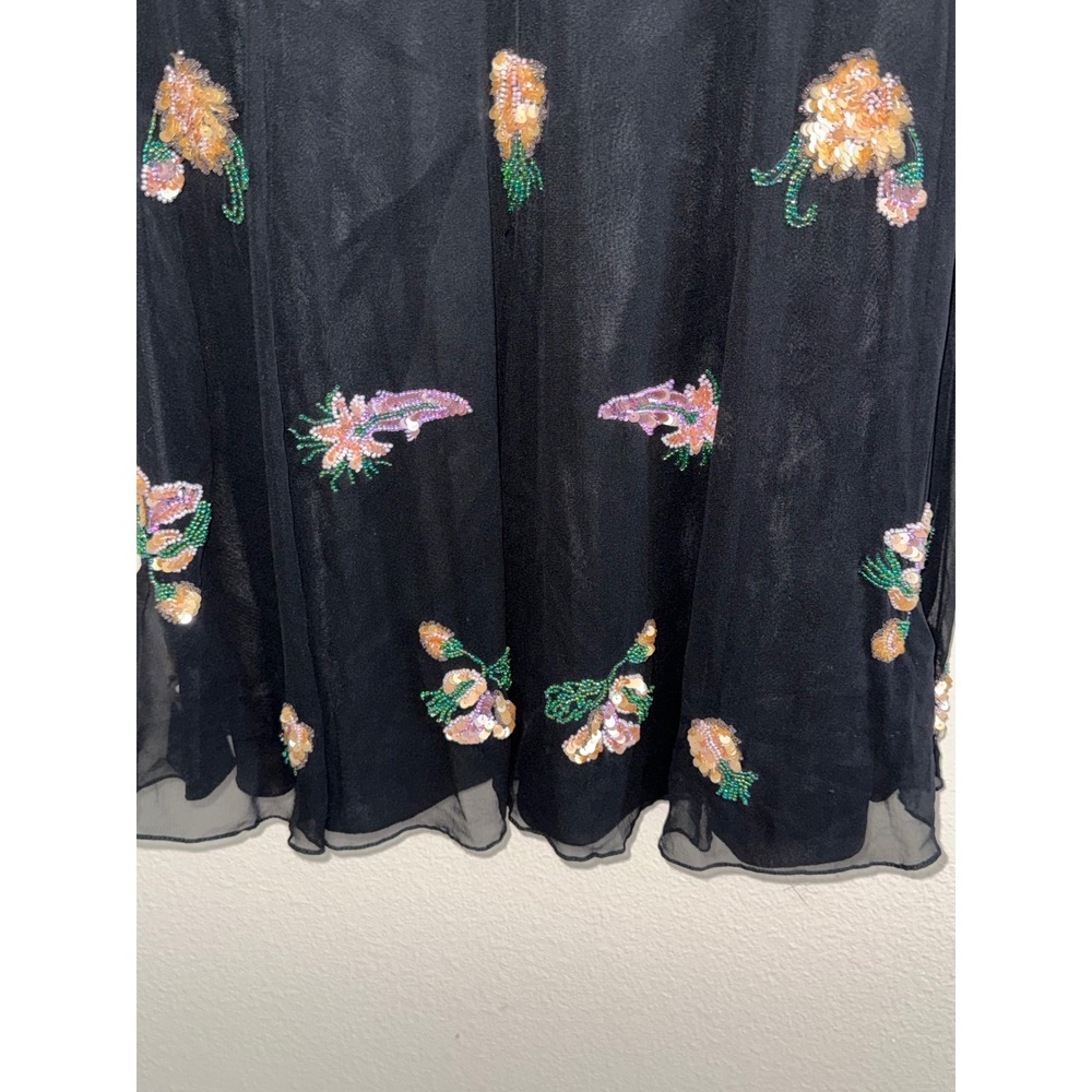 Vintage Cache Black 100% Silk Beaded Pineapple Floral Mini Dress Womens 6 - Picture 10 of 11